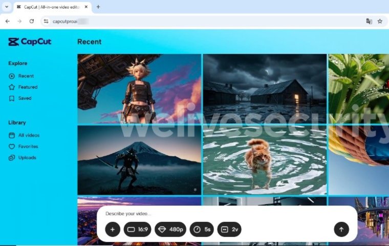 Falso sitio de CapCut, que ofrece crear videos con IA, descarga software malicioso de acceso remoto