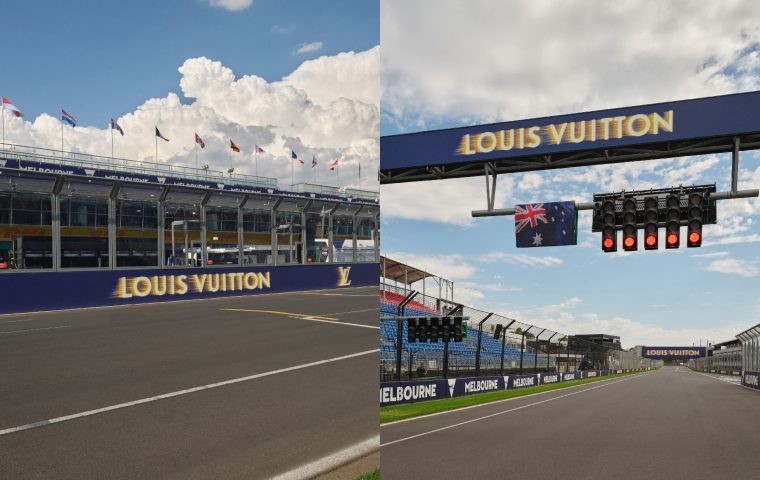 Louis Vuitton, patrocinador principal del Gran Premio de Australia 2025 de Fórmula 1 en Melbourne, presenta un nuevo logotipo creativo especialmente diseñado para su señalización en pista